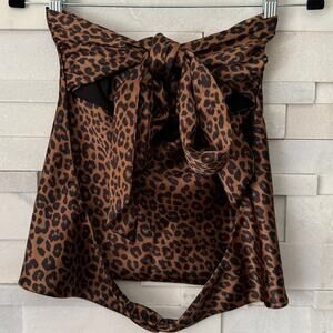 ZARA NWOT Matte Satin Leopard Print Strapless Cowl Tie-Back Backless Top XS
